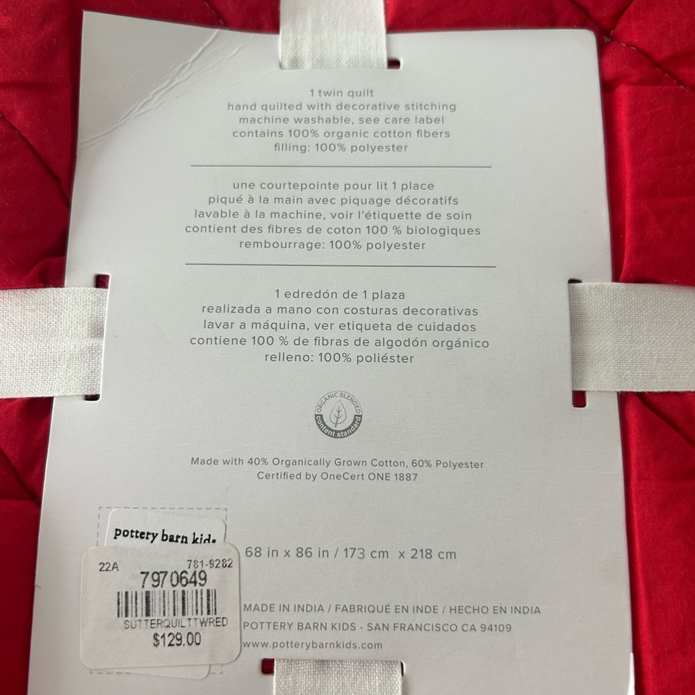 Pottery Barn Kid’s Sutter Red Quilt Bedding Twin Comforter NEW - Picture 4 of 5